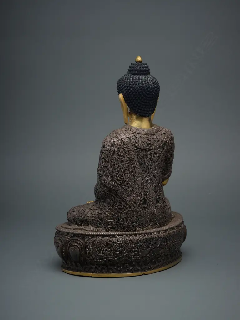 A white metal alloy/brass/gilt/paint Buddha figure - Tibet/China?, Image 1++